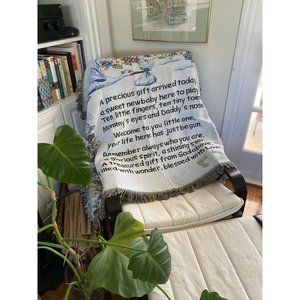 Welcome‎ New Baby Tapestry Throw Blanket Stork Footprints Precious Gift From God